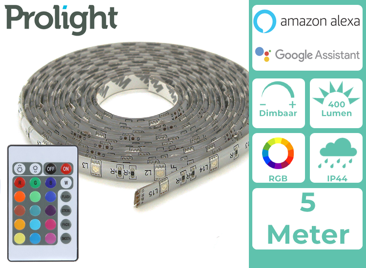 Prolight LED-Strip - Multicolour - 5 Meter - Met Afstandsbediening - IP44