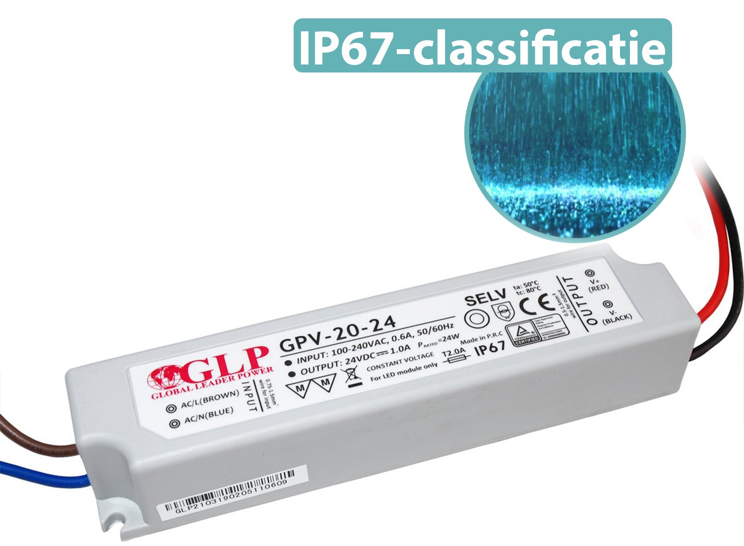 GLP LED voeding 20 watt 24VDC 24 volt LED voeding