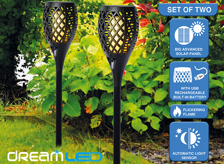 Dreamled Solar tuinlamp met vlam-effect verlichting - 2 stuks