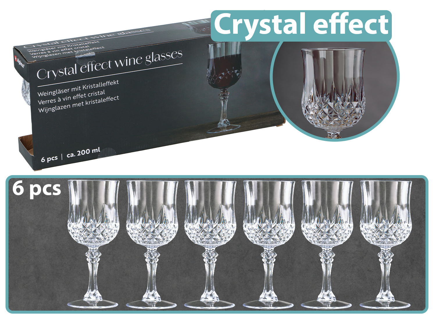 6 Elegante Wijnglazen - 200 ml