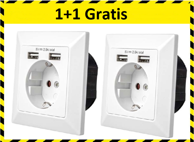 Wandcontactdoos Met 2 USB Poorten Inbouw Stopcontact (NL) 1+1 Gratis