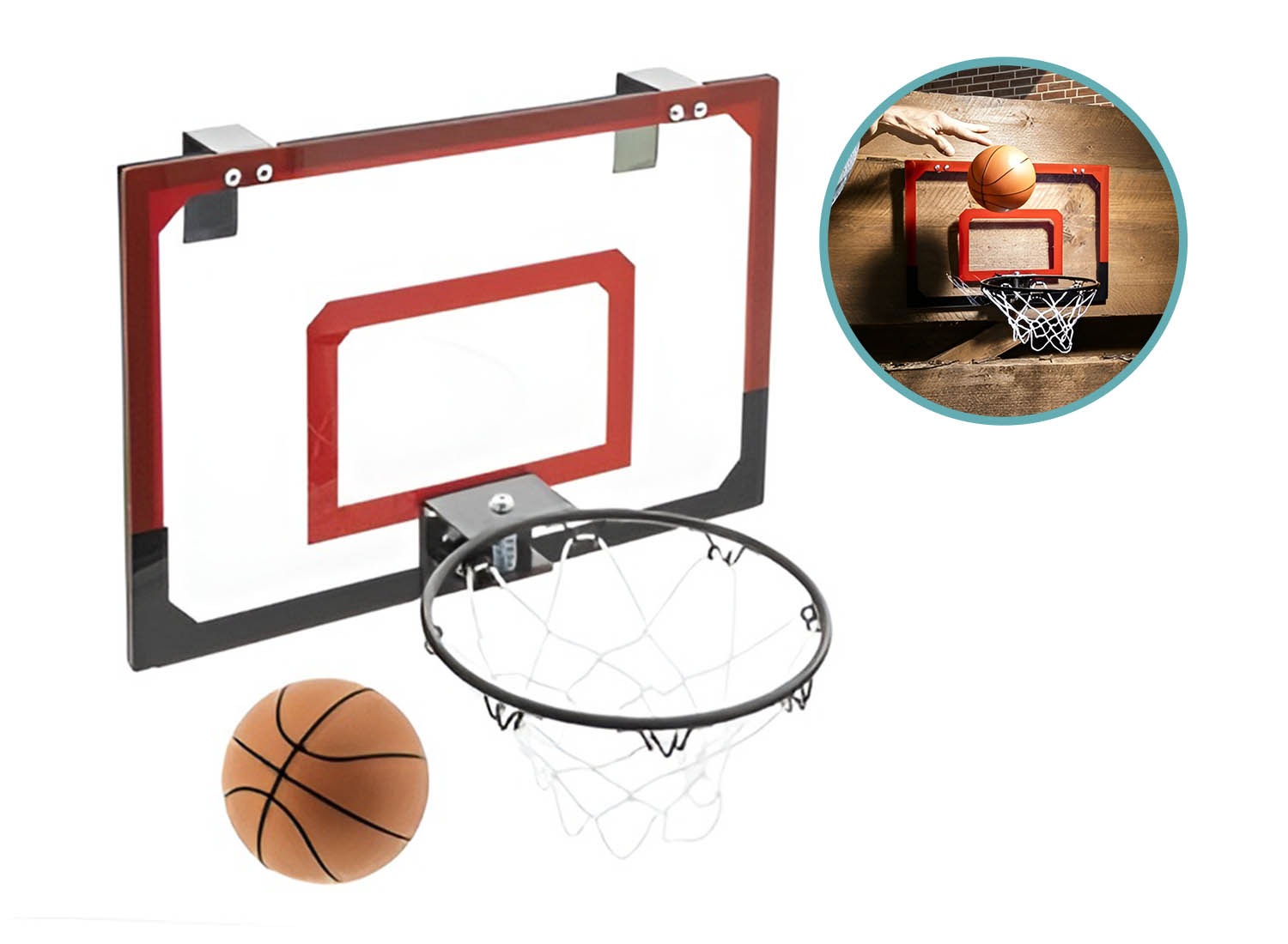 Mini basketbalbord 45 x 30 cm met ring Ø20 cm bal en net