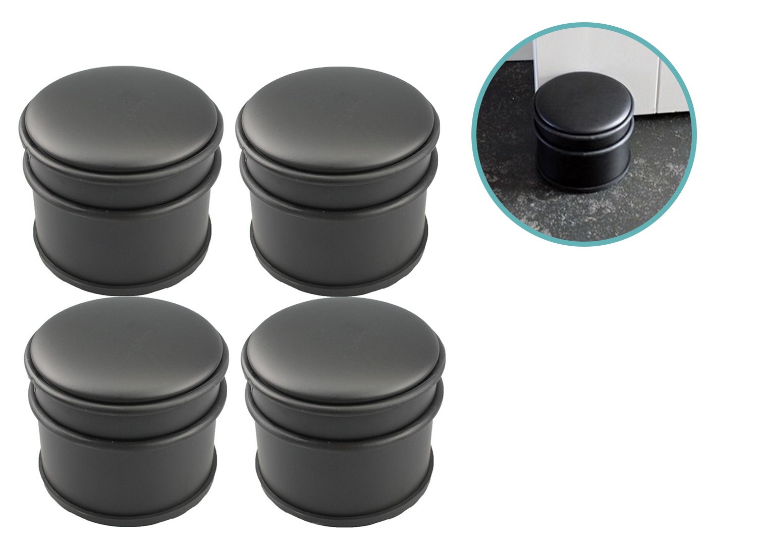 4x GS deurstopper mat zwart - 1 kg - Ø7,5 x 8 cm