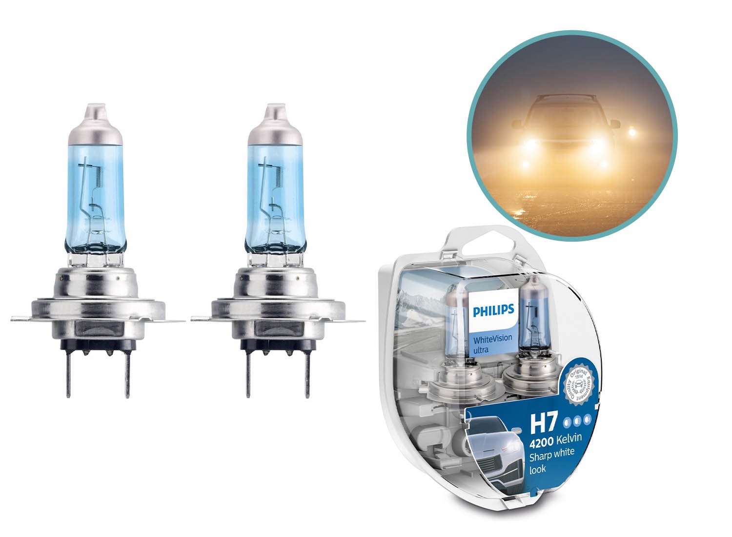2-pack Philips WhiteVision Ultra H7 - 12V - Halogeenlampen - 4200K - Koud-wit afbeelding