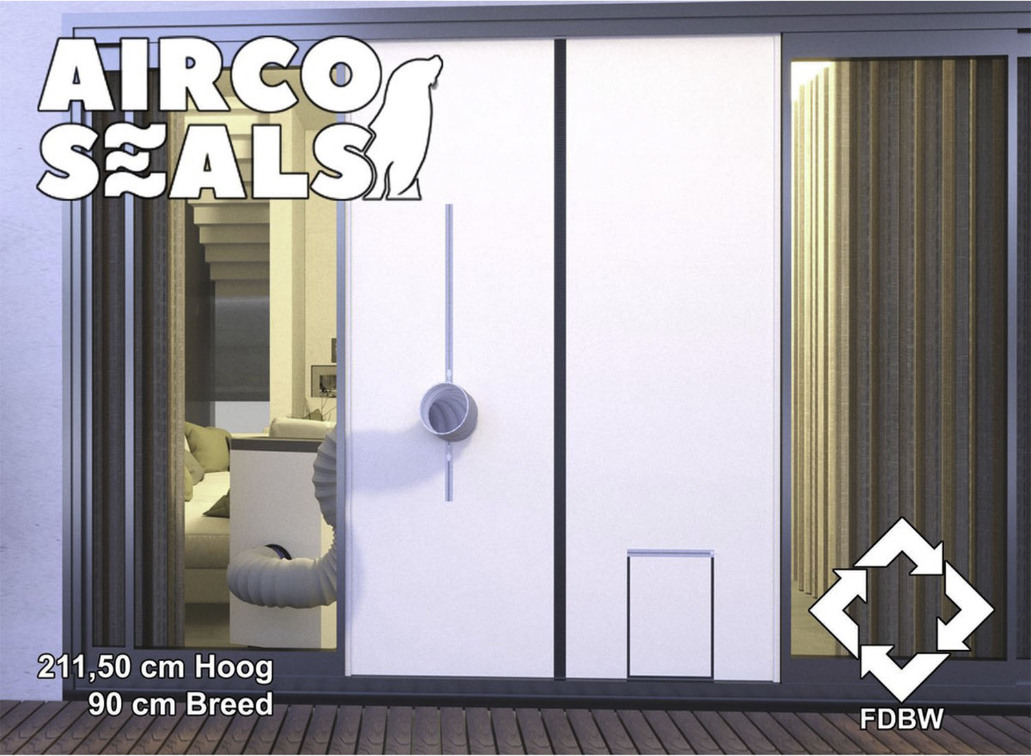 FDBW - Airco deurafdichtingskit 90 x 201,5 cm - luxe magneet sluiting met katten/honden-luik