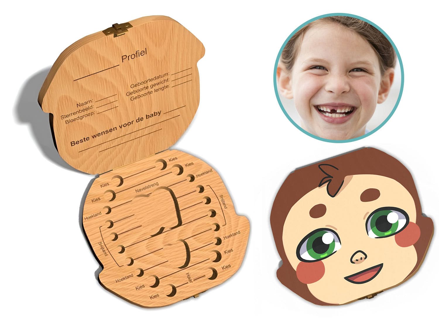Tandendoosje met naam - Aapje - Hout afbeelding