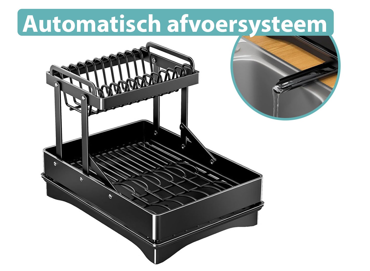 XEMM Inklapbaar Afdruiprek met lekbak - 2-Laags - bestekbak - Zwart