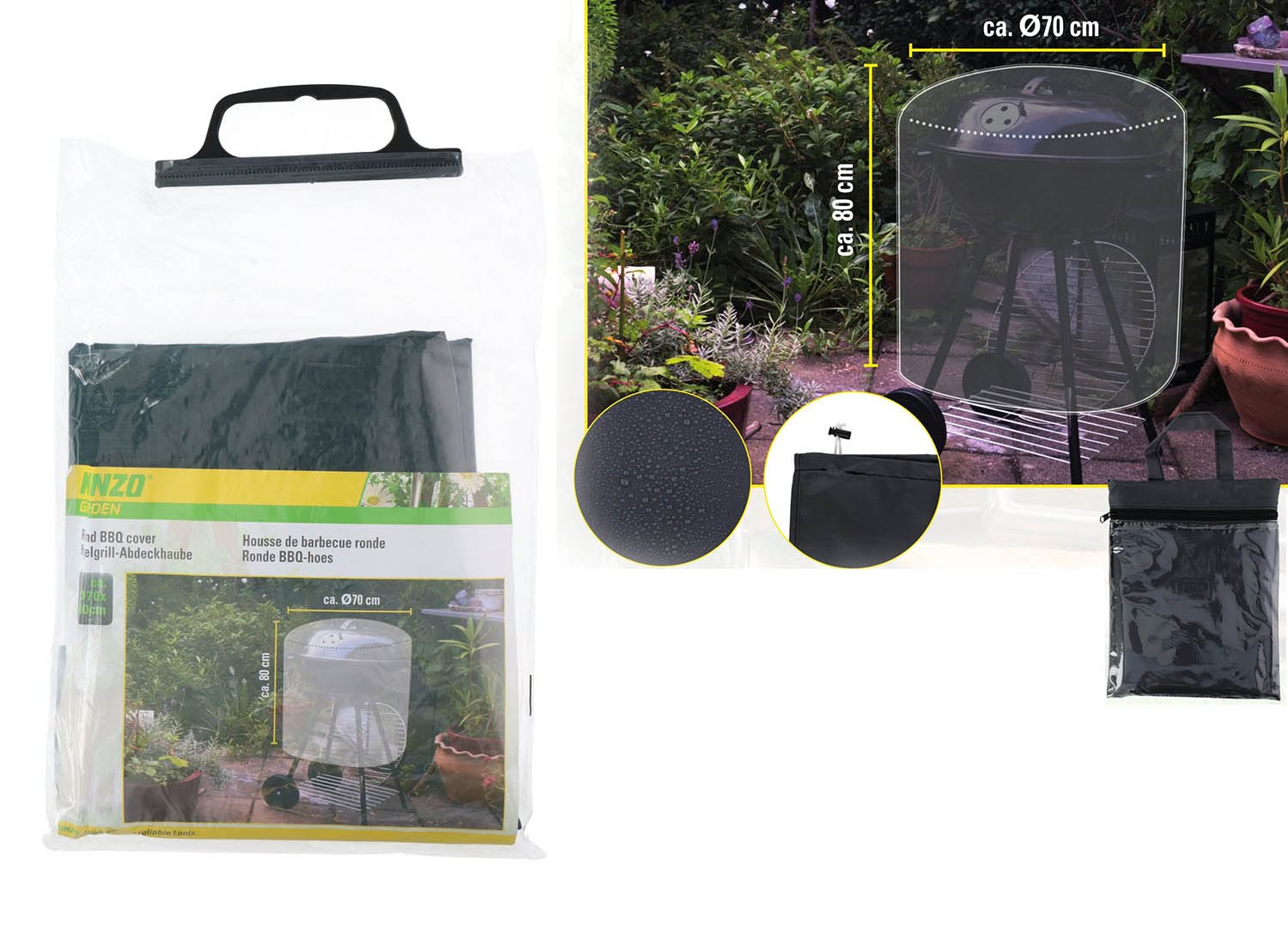 Kinzo BBQ Hoes - BBQ Beschermhoes voor Ronde Barbecues - Waterdicht - Slijtvast en Recyclebaar Polyethyleen - 70 x 80 CM - Zwart