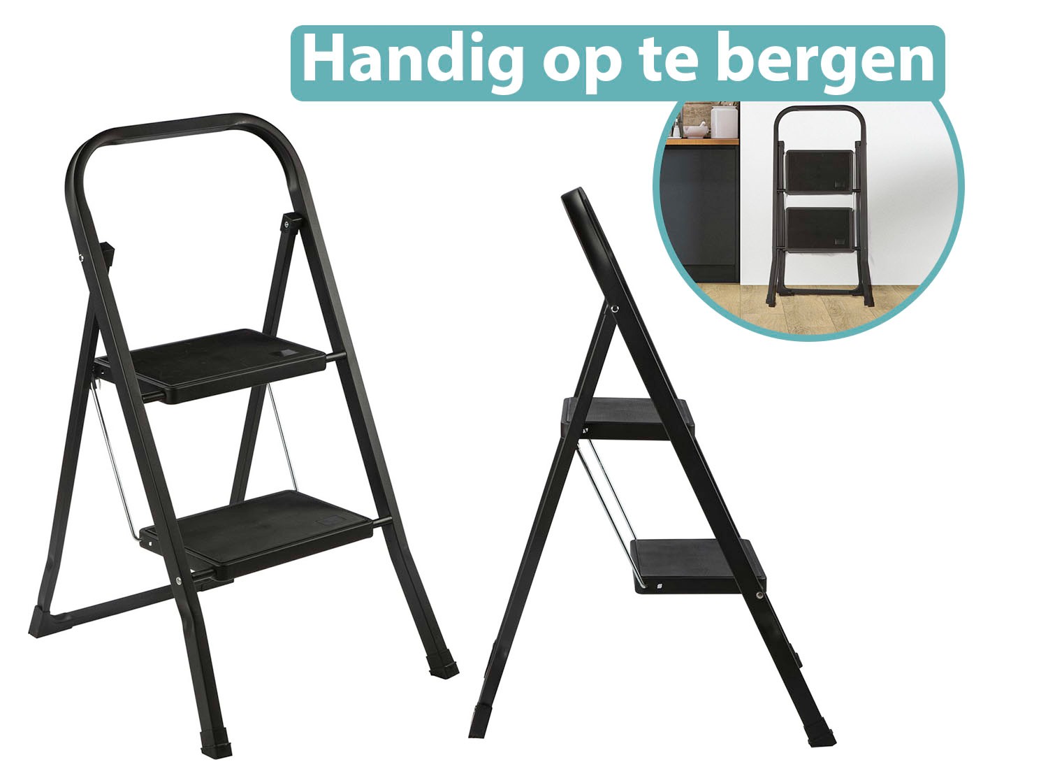 XEMM Huishoudtrapje - 2 Tredes - Zwart