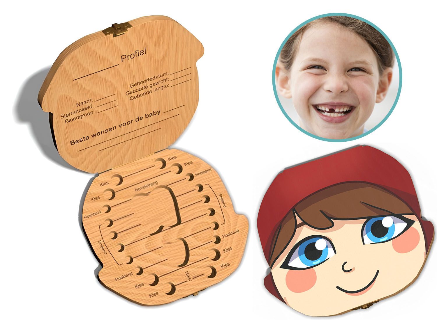 Tandendoosje met naam - Roodkapje - Hout afbeelding