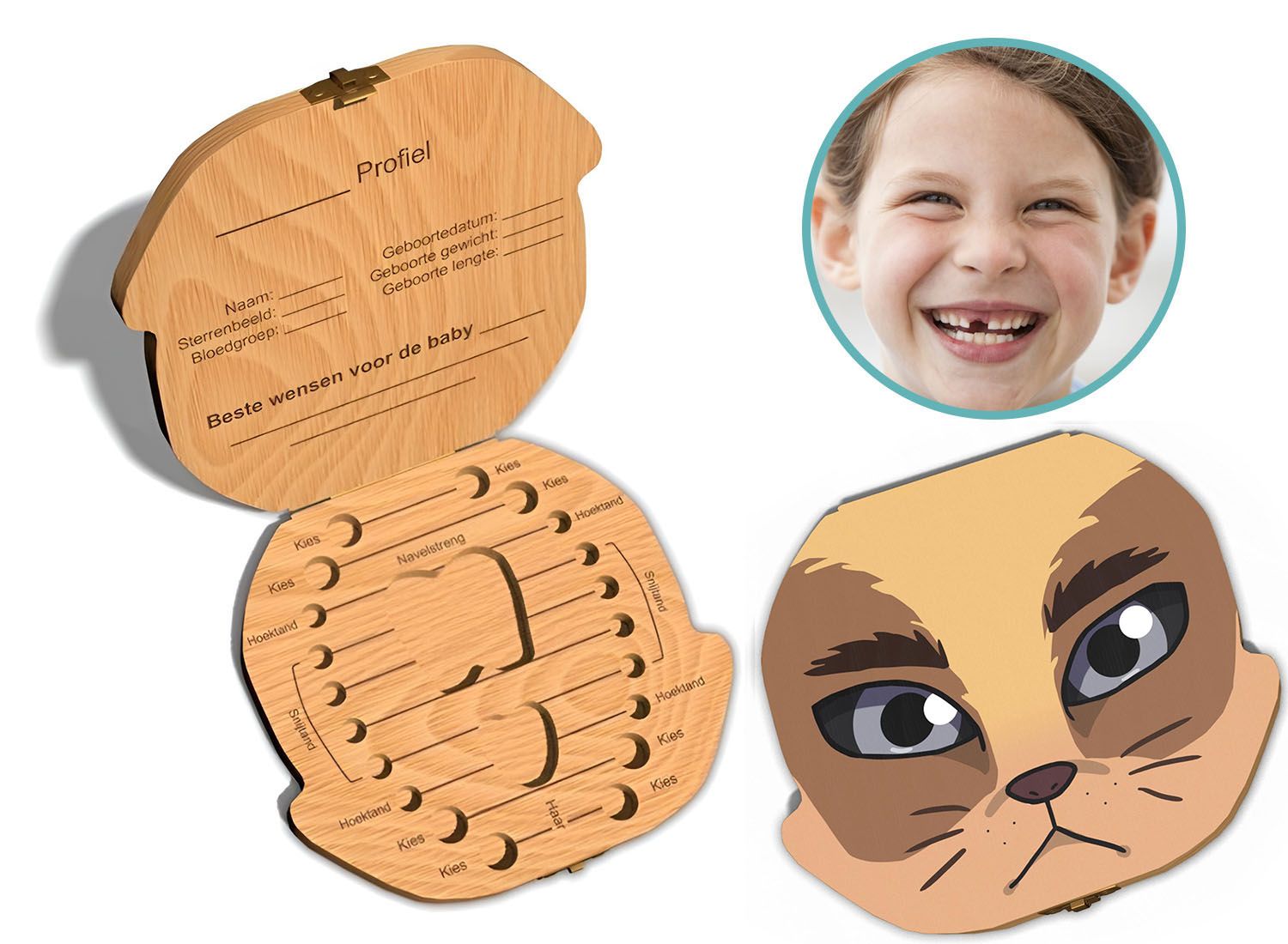 Tandendoosje met naam - Wolf - Hout afbeelding