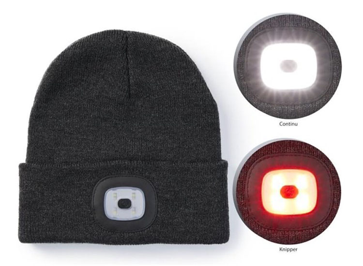 Technosmart Muts met LED Verlichting Grijze Beanie Unisex One Size Warme Hardloopmuts