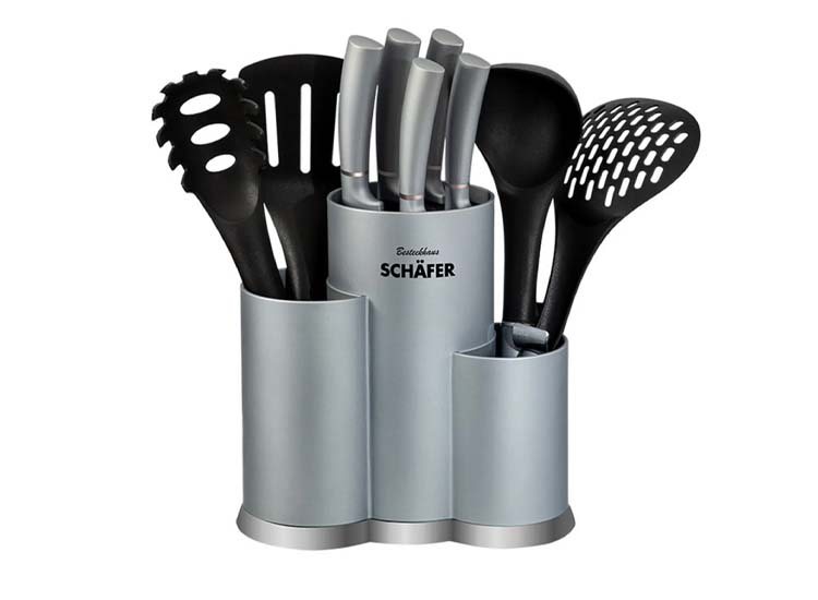 Schfer Kookgerei met houder - 10-delig - Zilver