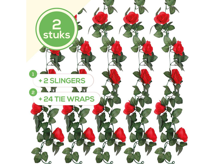 FEDEC Klimop slingers Rozen - 220 cm lang - 2 Stuks - Rood