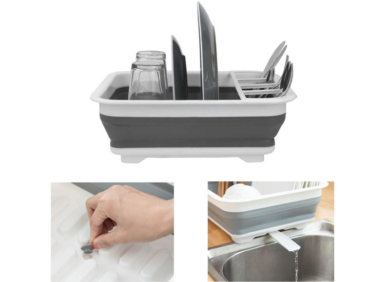 Michelino Opvouwbare afdruiprek met lekbek - 36,4 x 31 x 11,7 cm - wit/grijs