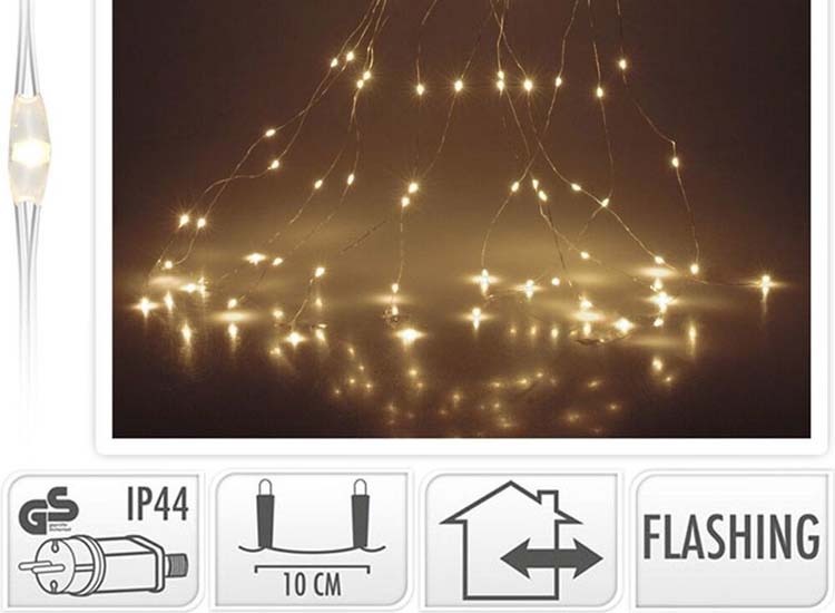 Lichtregen - Gordijnverlichting 10 x 300cm met flash functie - 300 LED lampjes - warm wit zilverdraad - ip44 voor binnen en buiten