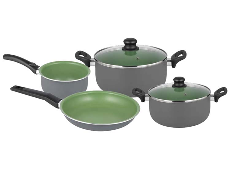 Michelino Pannenset 6-Delig - Glazendeksels - RVS Pannen - Groen - Zilver