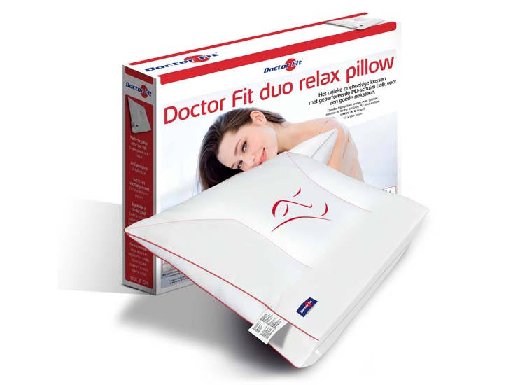DealDonkey Dr.Fit Hoofdkussen - Red Duo Relax Pillow Neck - PU w/ Ballfiber - 48 x 58 cm aanbieding