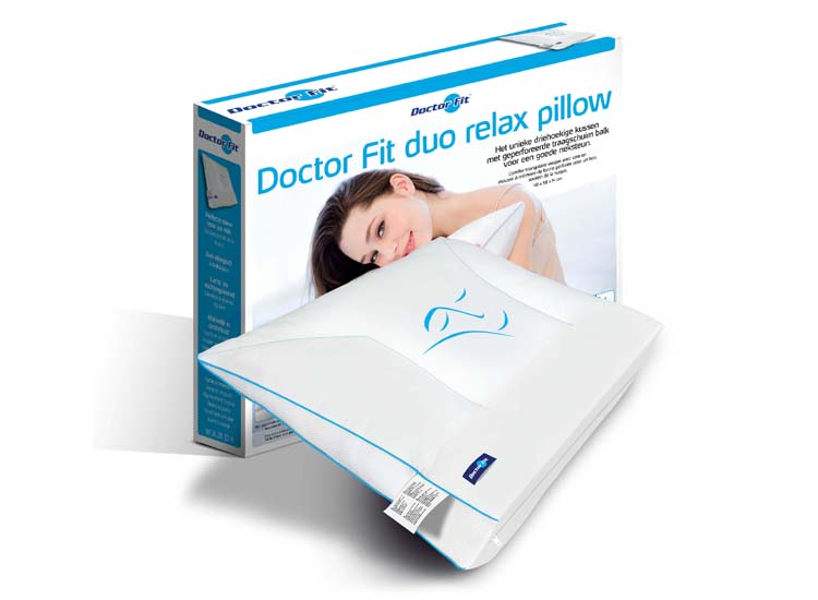 DealDonkey Dr.Fit Hoofdkussen - Blue Duo Relax Pillow Neck - PU w/ Visco - 48 x 58 cm aanbieding