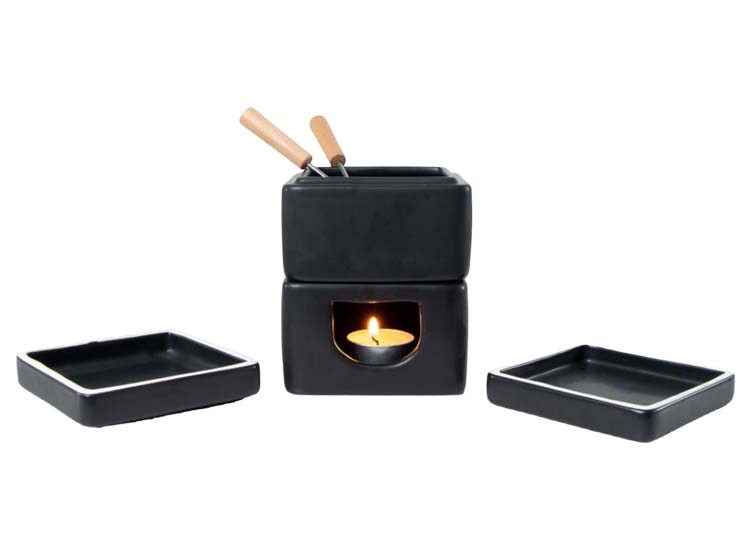 SENZA Mini Fondueset - 2 Bakjes / Stokjes - Zwart