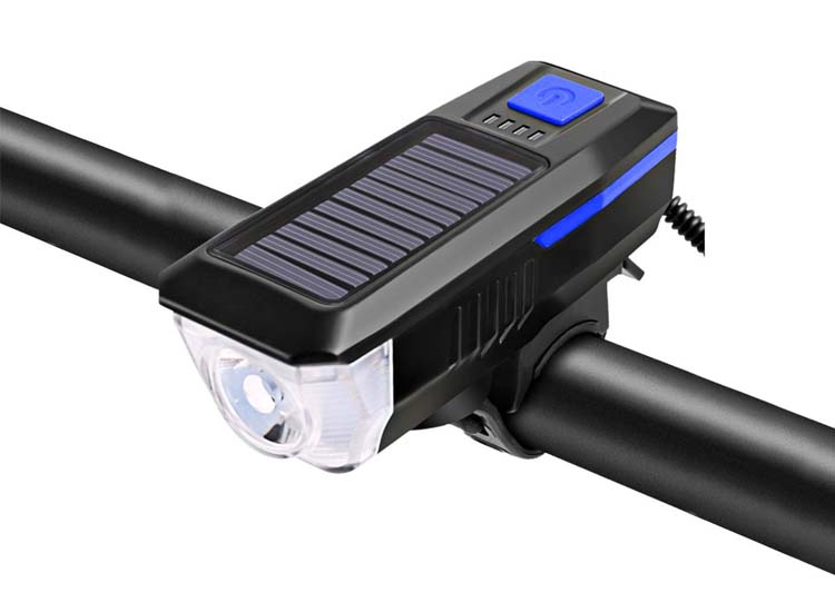 FlinQ Solar Fietsverlichting Oplaadbare USB Led Fietslamp Inclusief bel Waterdicht 3 Lichtstanden Zw