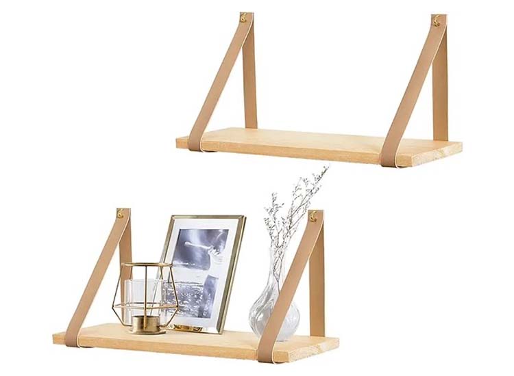 FEDEC Houten planken - PU houders - Set van 2