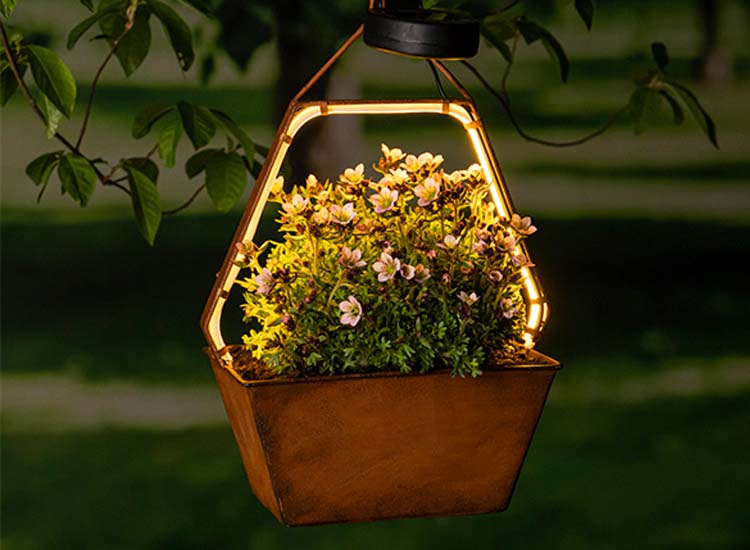 Hi Hangende bloempot met led verlichting - Solar hangende lamp - Metaal
