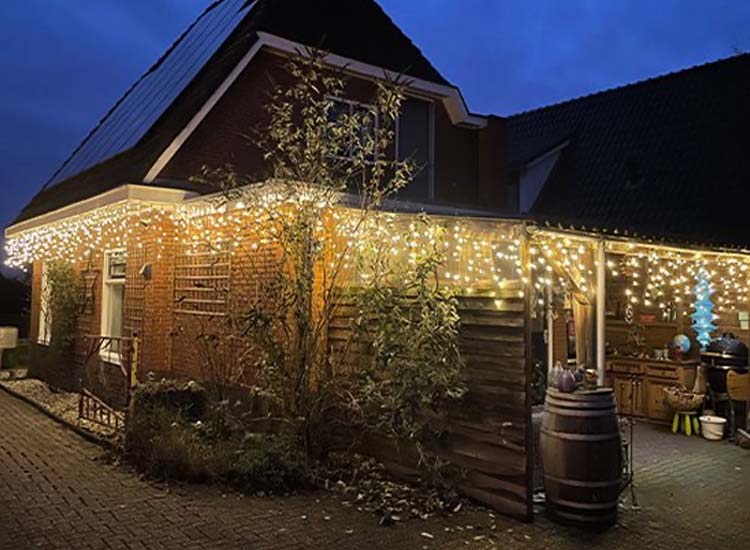 Luksus LED gordijn ijspegel kerstverlichting 360 LED lampjes Extra warm wit-Amber 7 + 10 meter snoer