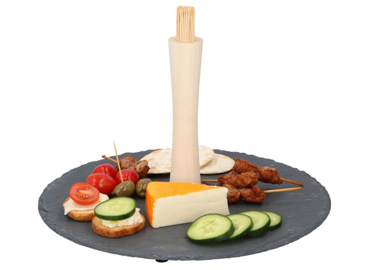 Serveerschaal voor hapjes/amuses - rond - 30x30cm - met ca 100 bamboe cocktailprikkers