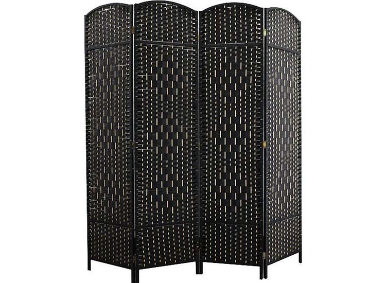 Lowander Gevlochten Kamerscherm - Roomdivider - 4 Panelen - Zwart afbeelding