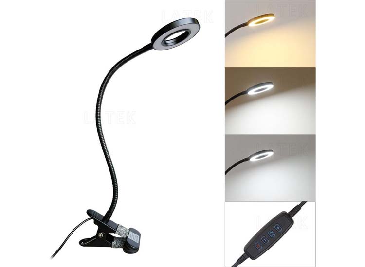 FEDEC Bureaulamp met klem LED Dimbaar USB Zwart