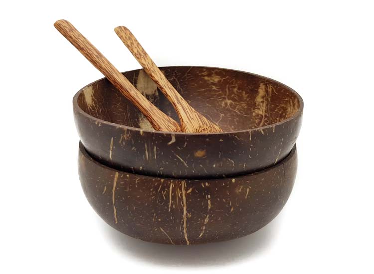 FEDEC Coconut Bowls - Kokosnoot kommen - Met lepels - Set van 2