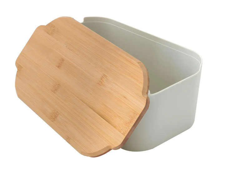 Basic Bamboe Broodtrommel - Brooddoos - Met deksel - 33 x 18,5 x 12 cm - Grijs