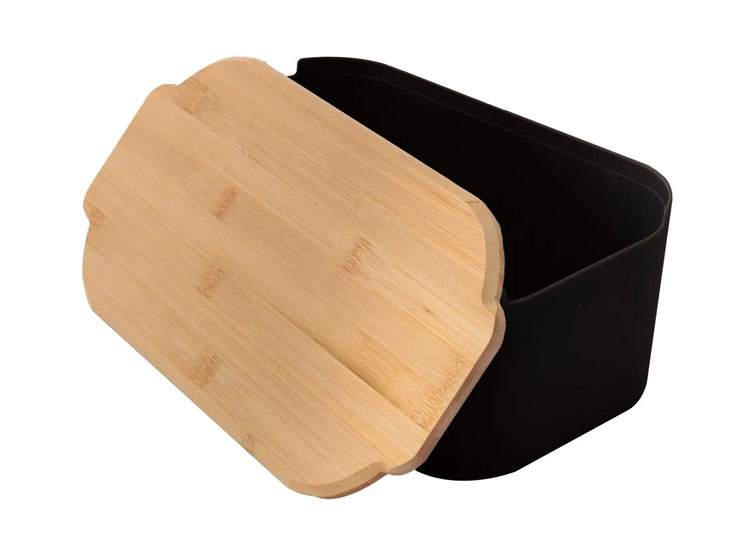 Basic Bamboe Broodtrommel Brooddoos Met deksel 33 x 18,5 x 12 cm Zwart