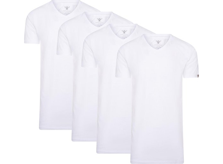 Afbeelding van 4-pack Cappuccino Witte T-Shirt V-hals - Extra Lange T-shirts