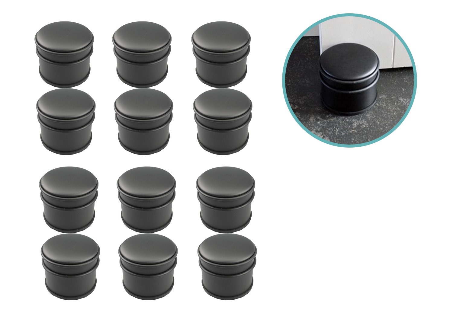 12x GS deurstopper mat zwart - 1 kg - Ø7,5 x 8 cm