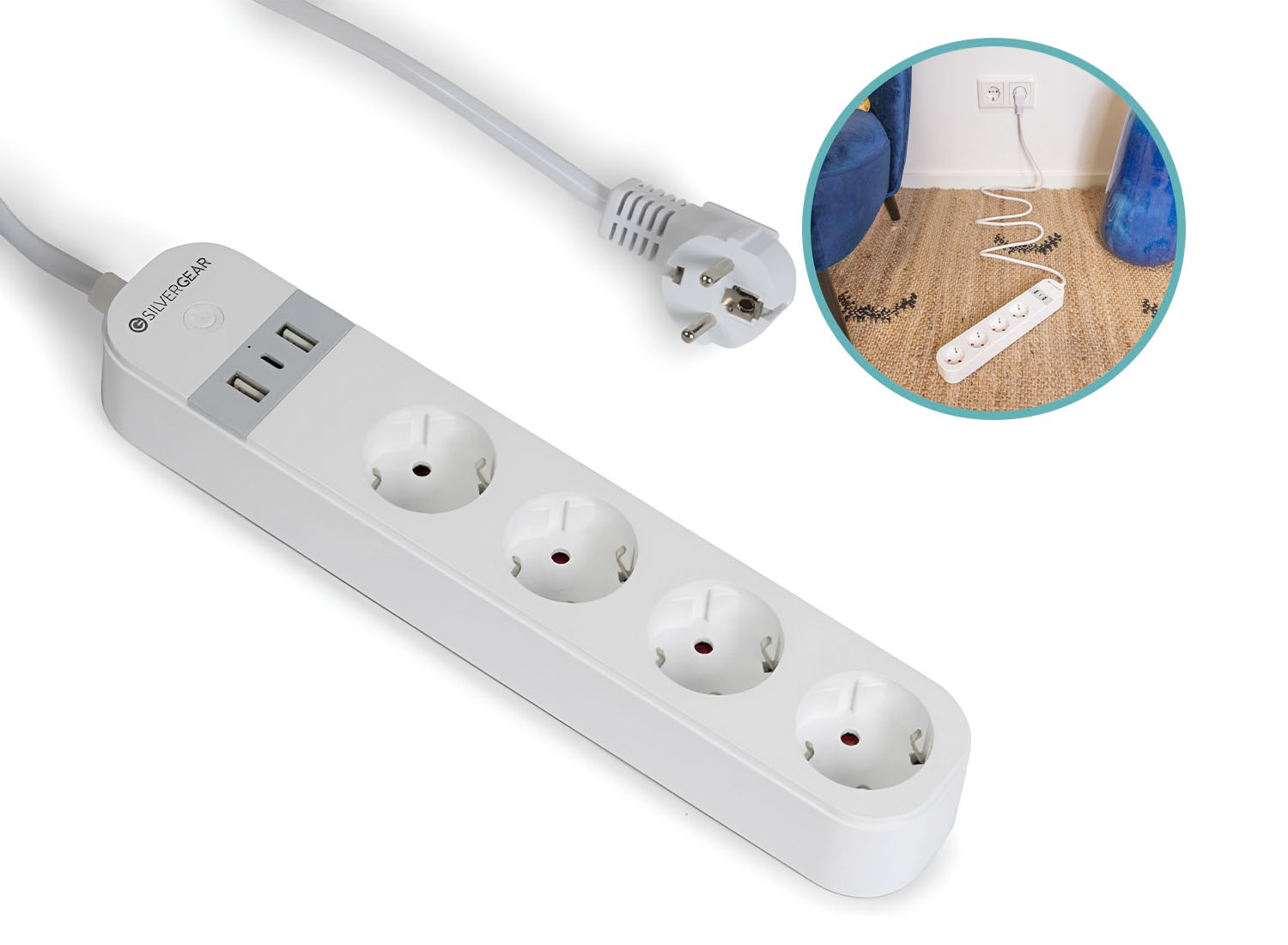 Silvergear Slimme Wifi Stekkerdoos - USB-C en USB-A afbeelding