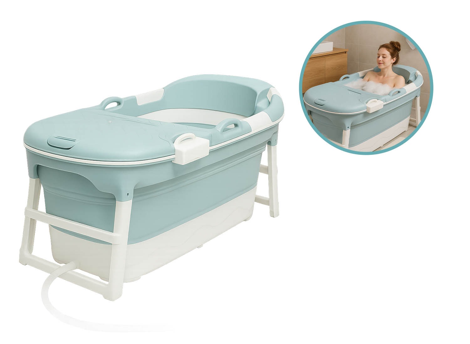 Parcura XL Opvouwbaar Zitbad - 148 cm - Ruim, Comfortabel & Compact Opbergen - Blauw & Wit afbeelding